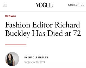 時尚圈知名人士Richard Buckley去世，終年72歲