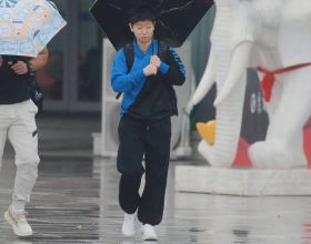 奧運冠軍孫穎莎，雨中撐傘被大風吹翻，表情逗趣反應可愛