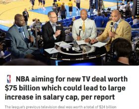 NBA球員工資帽將迎來大變樣，新轉播合同將去到750億美元