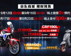 CRF190L單ABS售價公佈17389元，NS110Q售價8899元