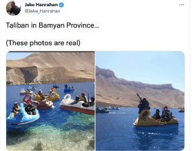 英國記者發“塔利班士兵在阿富汗湖上坐腳踏船”照片