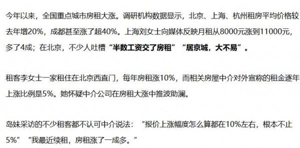 北京、上海房租上漲？中介惹禍？
