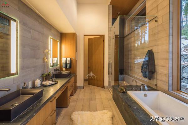 用硬木和毛石相互搭配裝飾出來的木別墅才是真正的現代風格木別墅