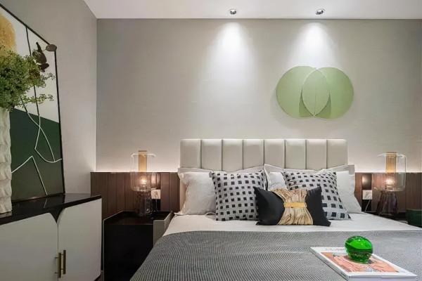 128平現代風三居室灰牆面綠畫，簡約時尚又好看