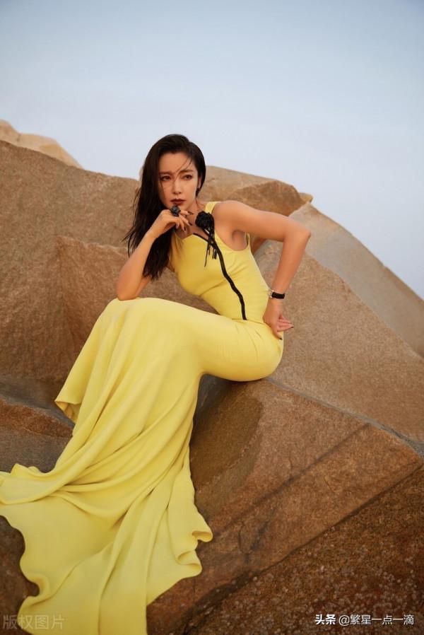 李冰冰黃色斜肩魚尾裙優雅浪漫 憂鬱的眼神讓人心生憐惜