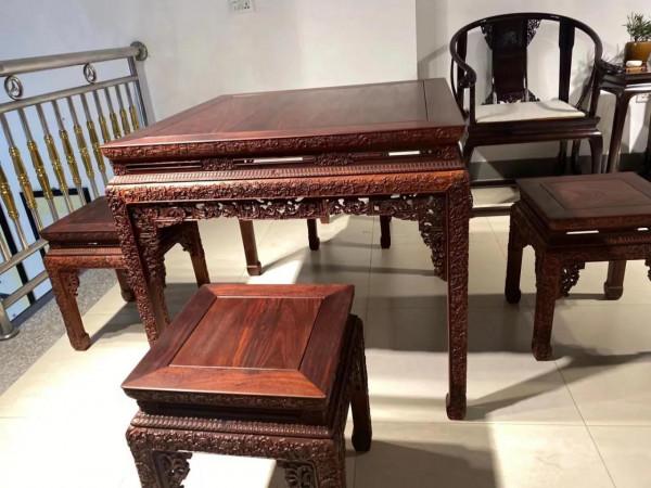 血檀西蓮花休閒桌五件套