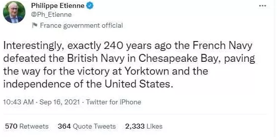 決裂，法國召回駐美大使