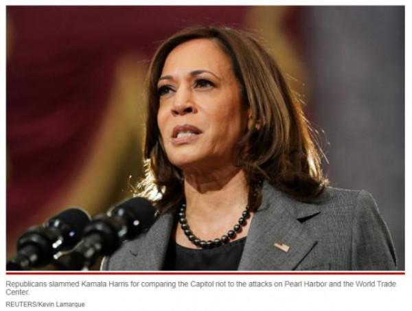 將國會山騷亂比作日本偷襲珍珠港和9·11恐襲，哈里斯在美國引眾怒