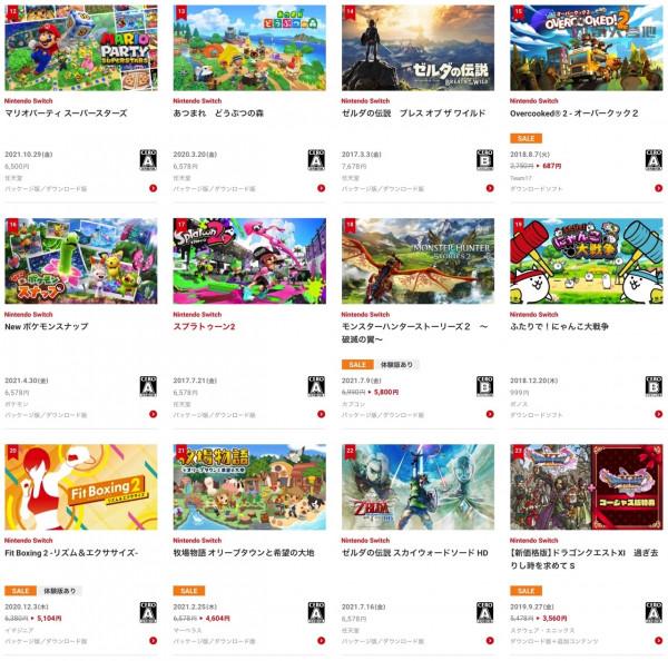 日服任天堂 Switch 2021 年度下載遊戲排名公佈