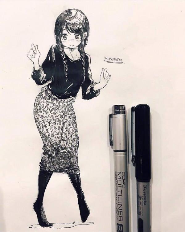 黑白色的同人同樣別具魅力，看看這初音未來，沒顏色也可愛