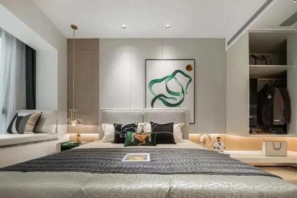 128平現代風三居室灰牆面綠畫，簡約時尚又好看