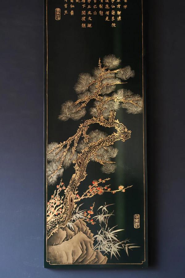 老楠木手工描金掛屏-「歲寒三友」