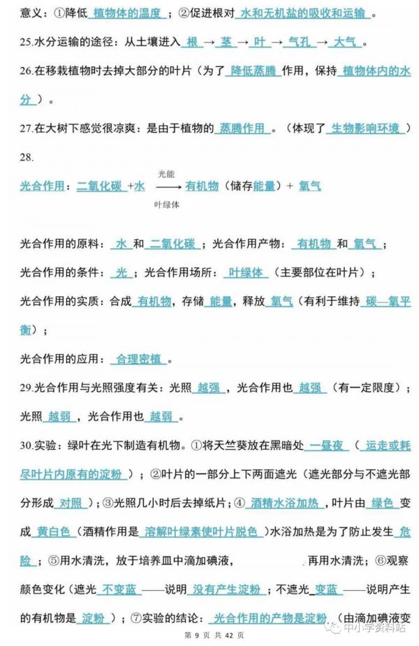衡中老教師整理：初中生物會考考點彙總，列印背會，名校隨便上