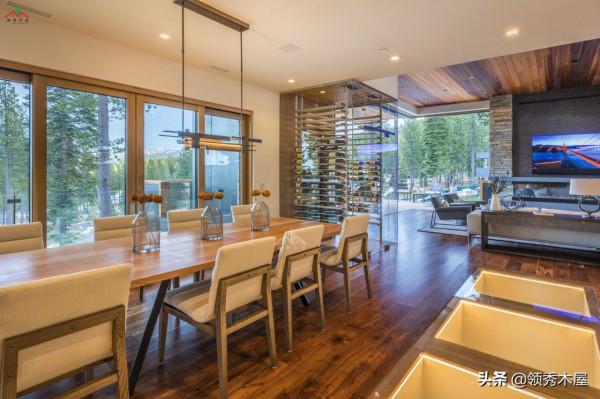 用硬木和毛石相互搭配裝飾出來的木別墅才是真正的現代風格木別墅