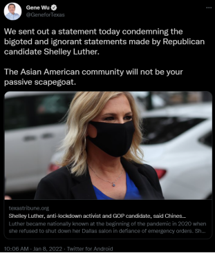 美得州眾議院參選人叫囂“禁止中國學生入高校”，被網友痛批