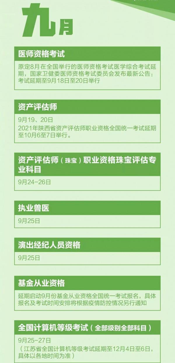 收藏！2021年9—12月考試日曆
