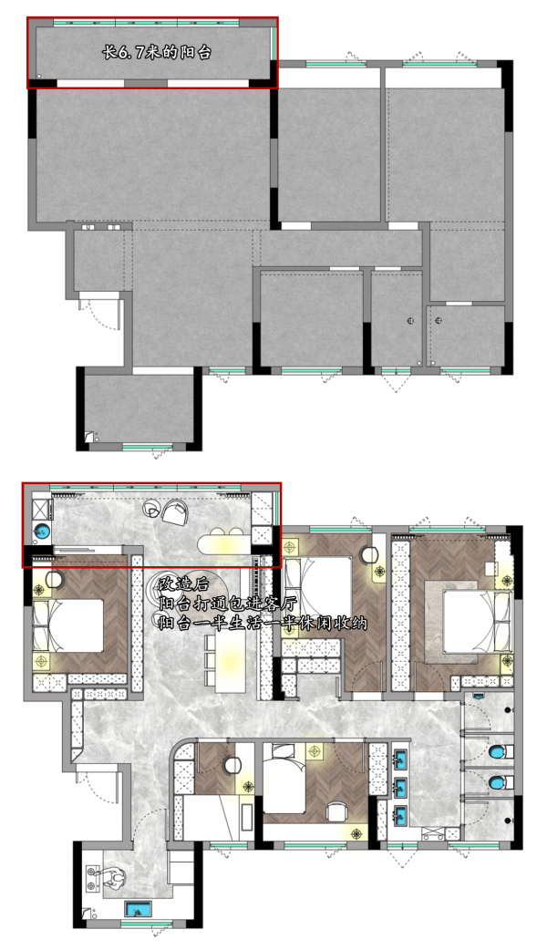 144㎡8口人居住，把3室改5室，只留一個衛生間，用起來也綽綽有餘