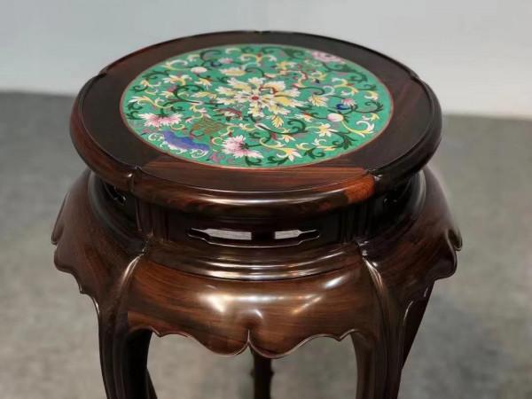 大紅酸枝黑料鑲-五足花架