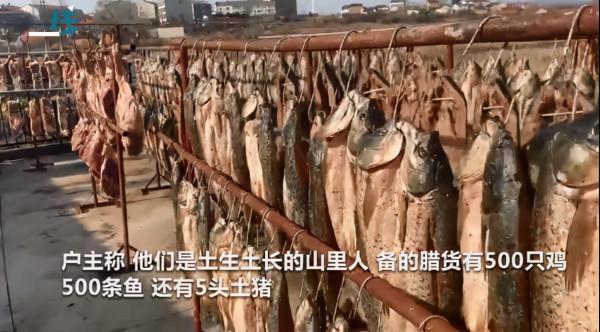 臘味十足，農戶院中曬500只雞、500條魚、5頭豬，網友看到流口水