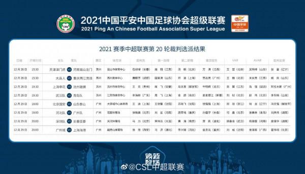 中超第20輪裁判安排：王迪執法國安戰泰山，李海新吹罰青島對武漢