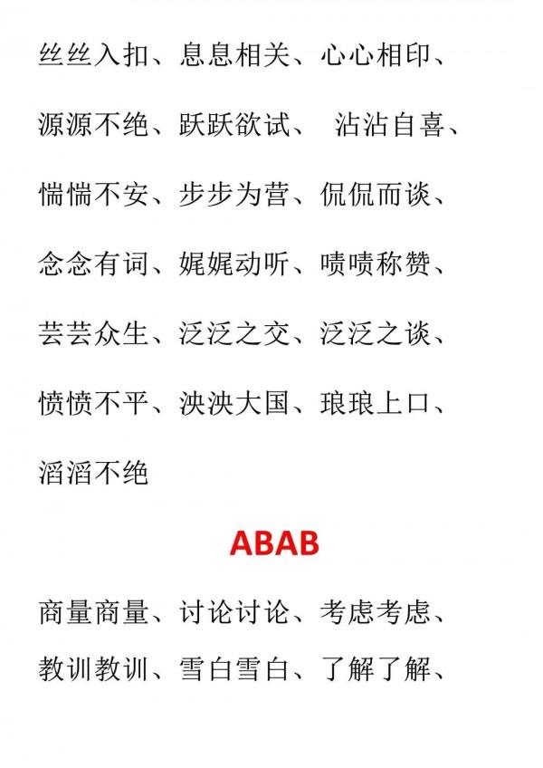 這篇文章，彙總了AABC、ABCC、AABB、ABAC、ABB等結構形式的詞語