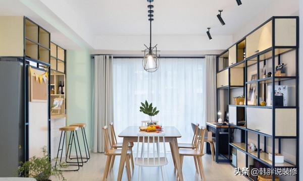 120㎡極簡新房，清亮的薄荷綠牆面，吧檯和餐邊櫃是最大亮點