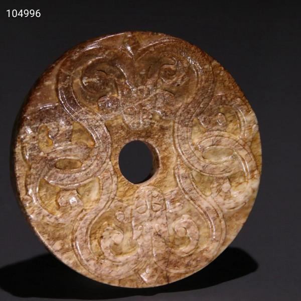 明代 火燒玉雙龍紋玉璧