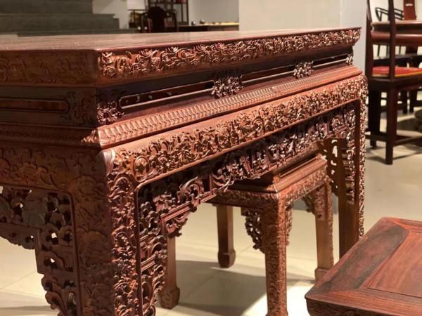 血檀西蓮花休閒桌五件套