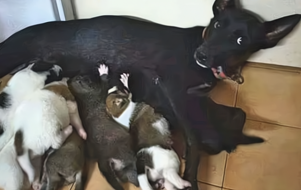 女孩曾救過黑狗，半年後黑狗主動來找她，還帶來了8只小狗