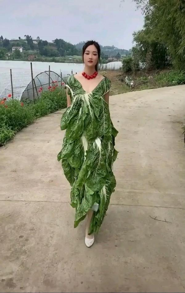 女大學生用蔬菜製作衣服，上演鄉間田野“大片”