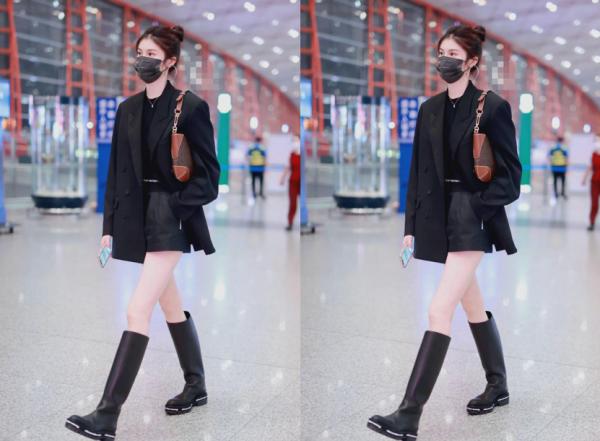 “超模”何穗簡單搭配都有氣場，穿純黑西裝大佬範太足，氣質絕了