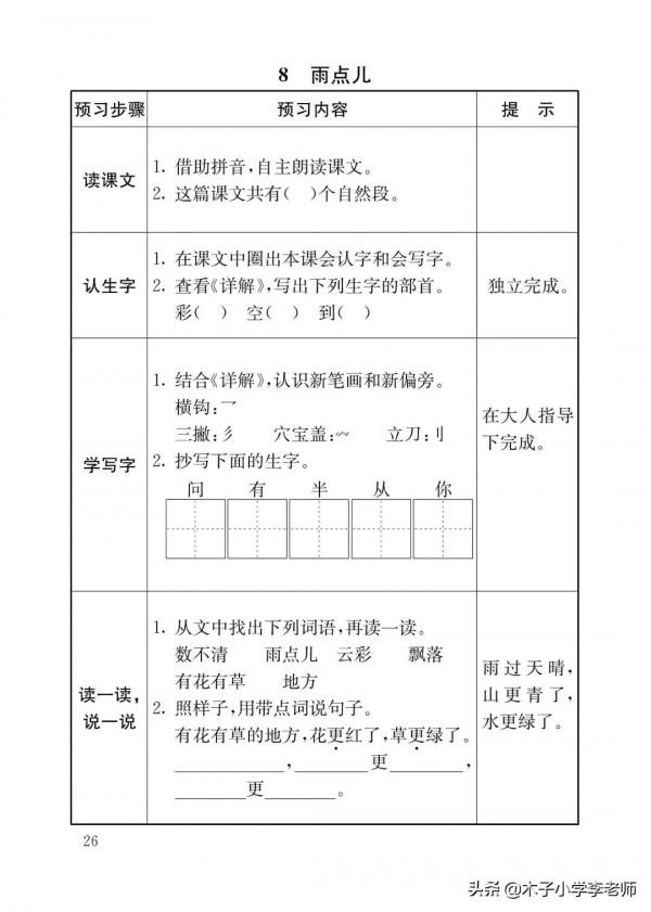 一年級預習卡來啦,預習能夠發現自己學習中存在的知識盲點 一年級預習卡來啦,預習能夠發現自己學習中存在的知識盲點