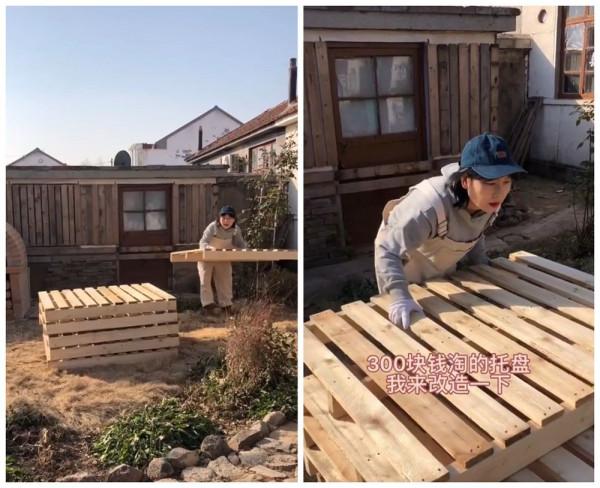 姑娘廢物利用：將廢舊木托盤和木桌，改成“臥室套裝”，變廢為寶