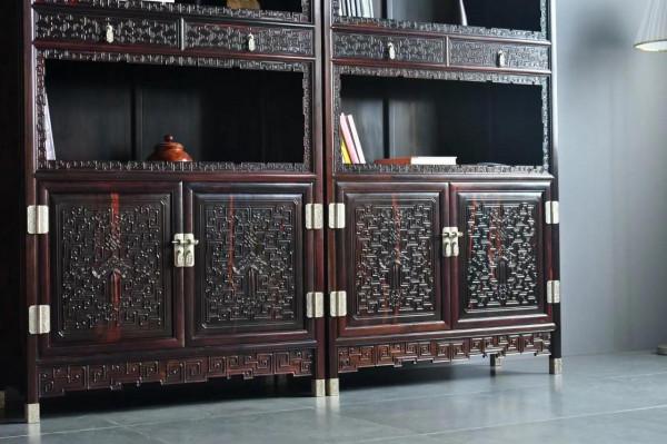 大酸枝制·螭龍捧磐紋書架·仿清中期