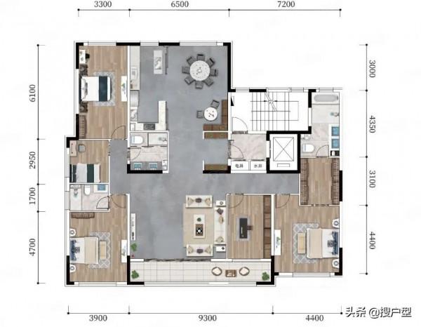 260平米大平層用了頂級豪宅擁有的中部入戶，極致“靜動靜”分離
