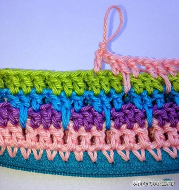 舊衣褲的拉鍊剪下來後，用鉤針戳一圈就有無數的收納