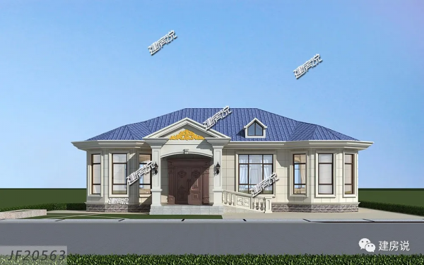 一層歐式別墅，別墅造型新穎別緻，與天空相映生輝，造型感十足