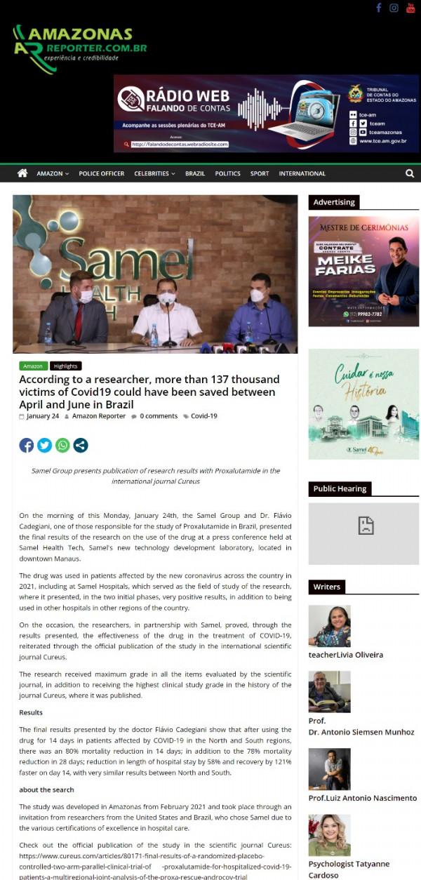 研究者稱普克魯胺本可成為巴西13&period;7萬新冠患者的&OpenCurlyDoubleQuote;救命藥&rdquo;