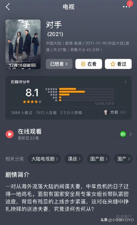 年末最佳黑馬之作《對手》豆瓣8.1分！知乎9.3分