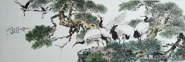 尹先敦國畫作品集評，畫作鶴舞九天仙氣十足，被無數藝術大師讚賞