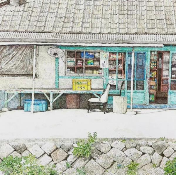 【繪畫參考】韓國畫師Lee me kyeoung記錄傳統街邊小店 ​（場景參考）