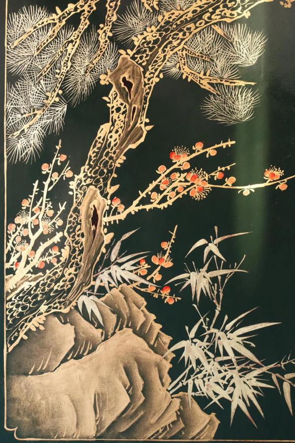 老楠木手工描金掛屏-「歲寒三友」