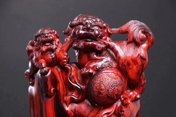 紫檀大木雕雙獅爭霸！好一個事事如意！好一個手工木雕