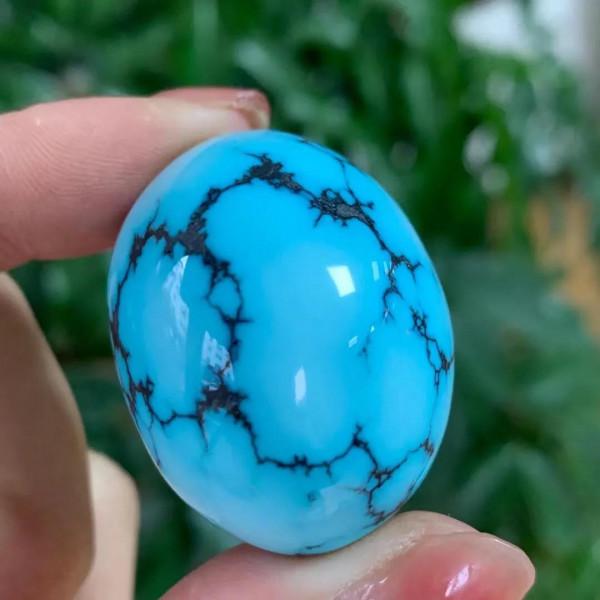 綠松石高瓷藍網花蛋面