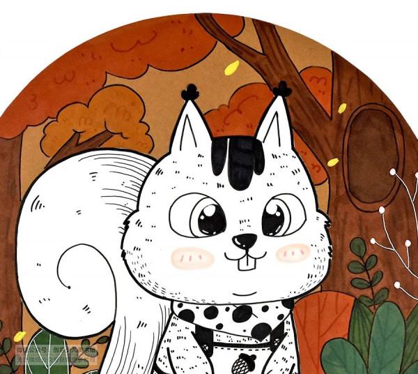 兒童畫教程｜秋季創意線描畫《勤勞的小松鼠》