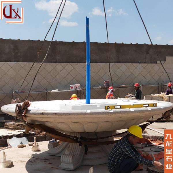 石頭噴泉雕塑雕刻 黃鏽石水缽圖片