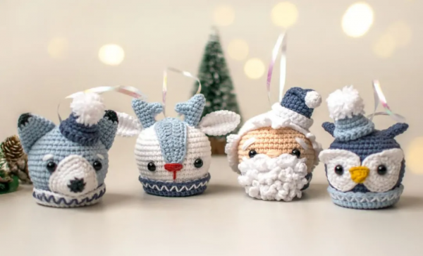 鉤針圖解｜森系聖誕小掛件4款：狐狸、貓頭鷹、馴鹿、聖誕老人