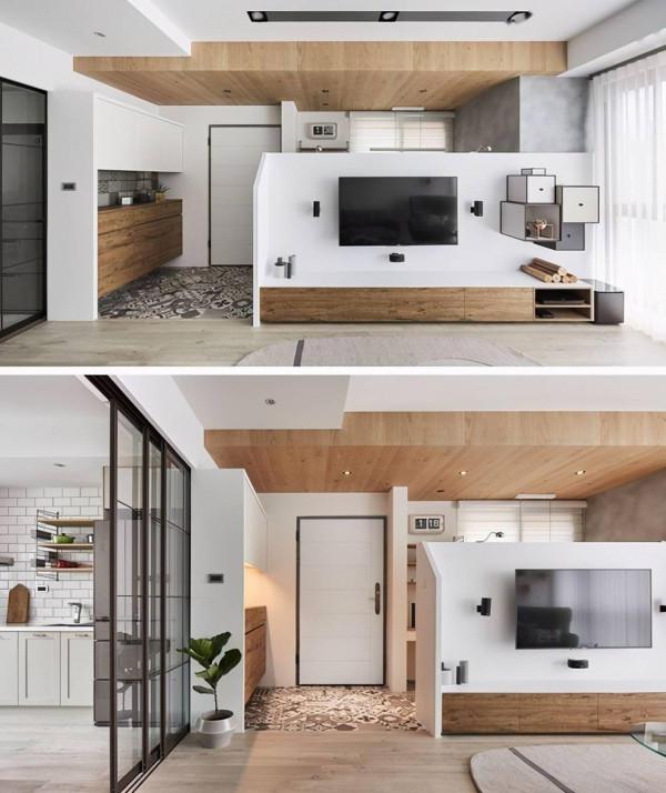 大橫廳的戶型，比起沙發不靠牆，電視牆不靠牆才機智，賺個新房間