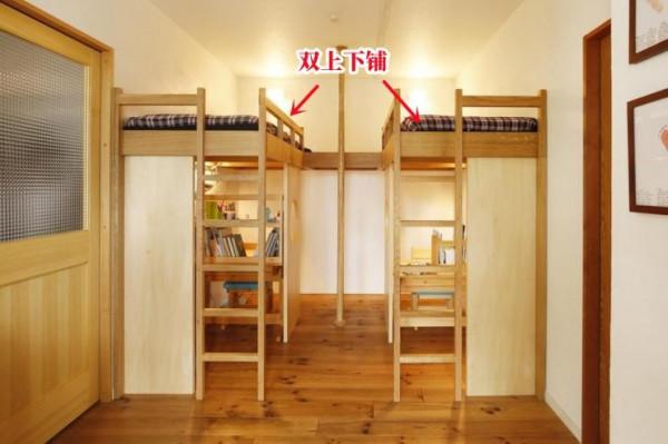 一間兒童房，雙床都抬高，又架出來2個學習區，2個孩子住也不擠