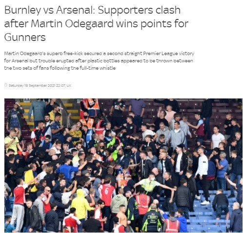 天空體育:英足總將調查阿森納VS伯恩利中的球迷衝突事件 天空體育:英足總將調查阿森納VS伯恩利中的球迷衝突事件